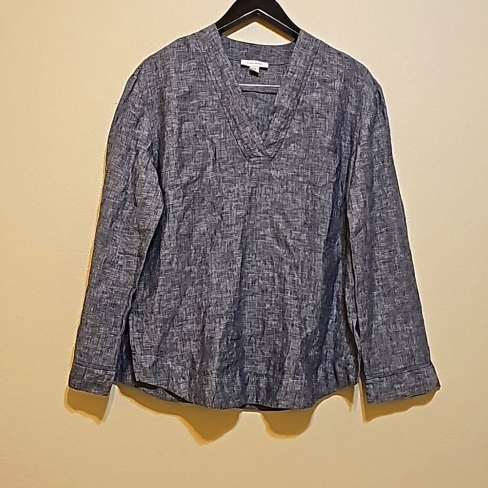 Pure Navy Blue linen Long Sleeve tunic top Sz